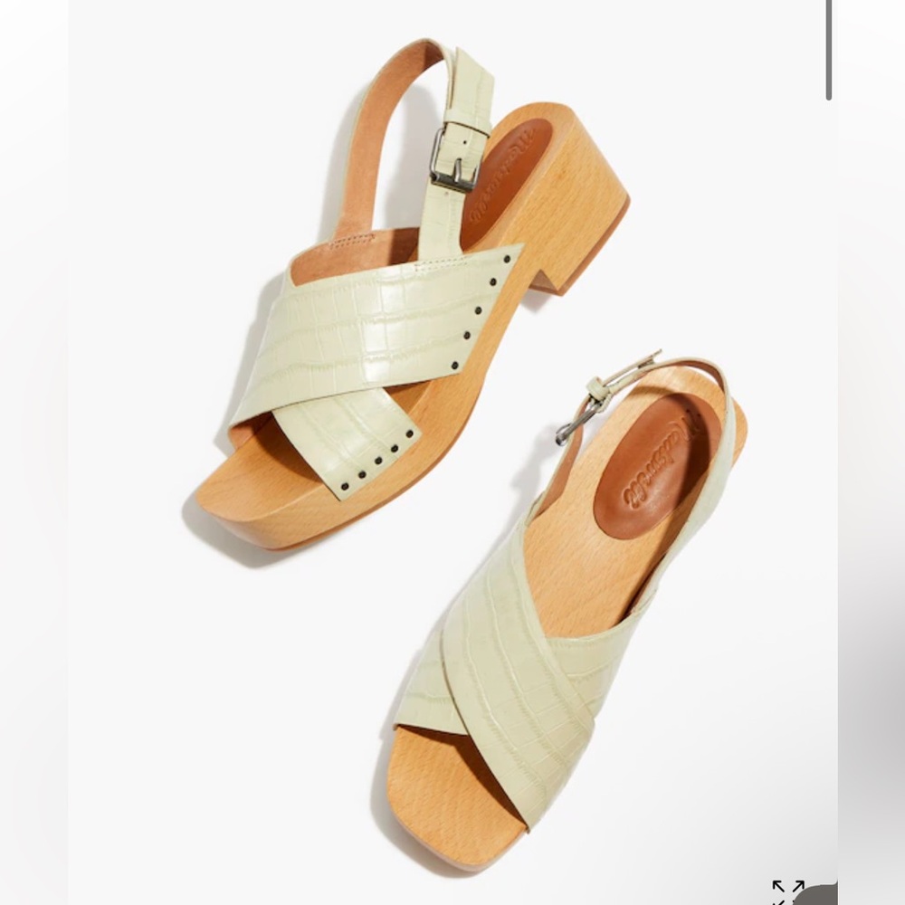 Madewell The Farrah Slingback Clog in Croc Embossed Leather Faded Seagrass Sz 6